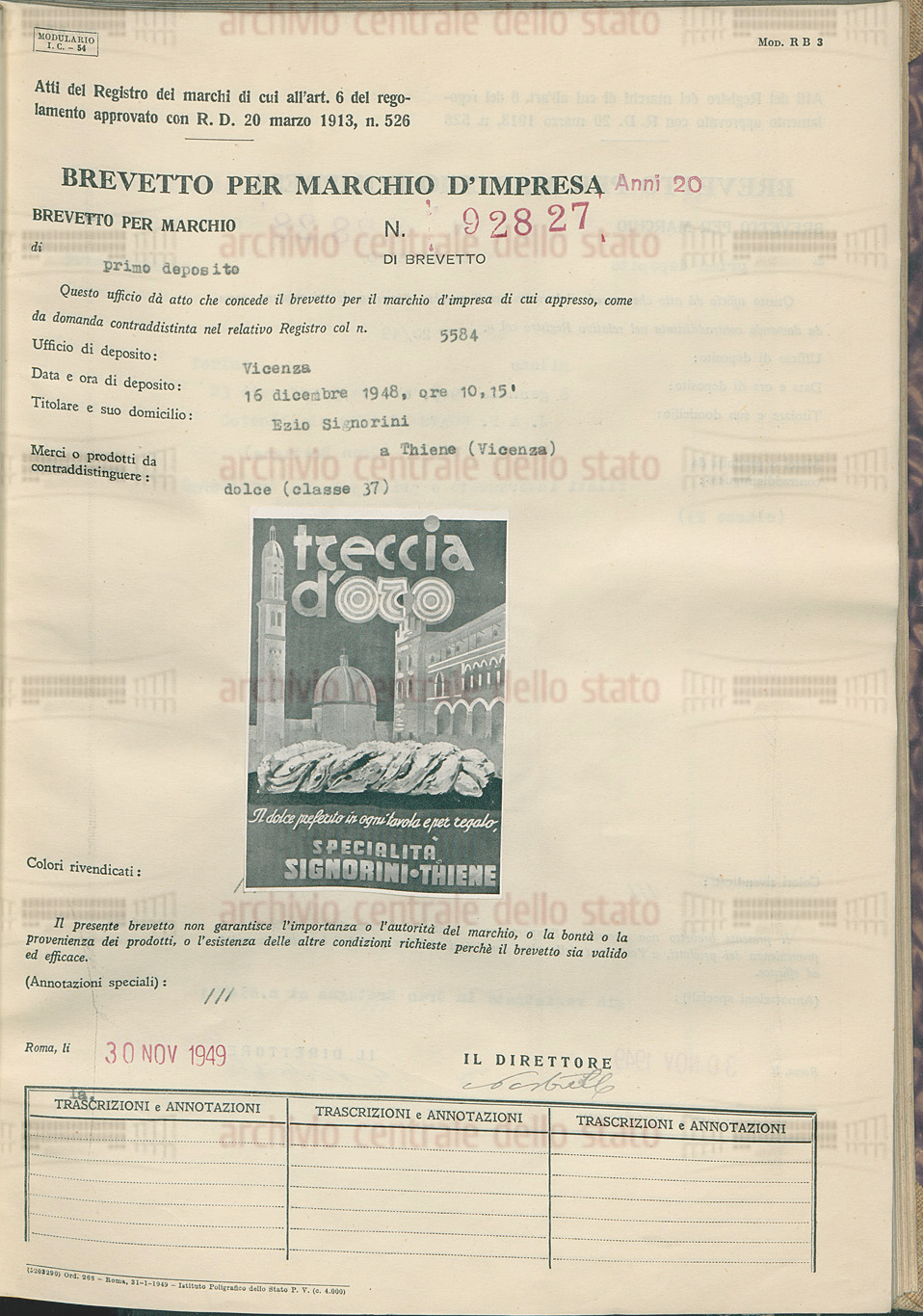 Treccia d'oro Signorini - Brevetto 1948